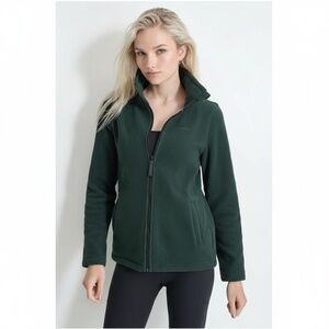 DKNY SPORT Green Tech Fleece Full Zip Matte Shine Logo Activewear Jacket Size XS